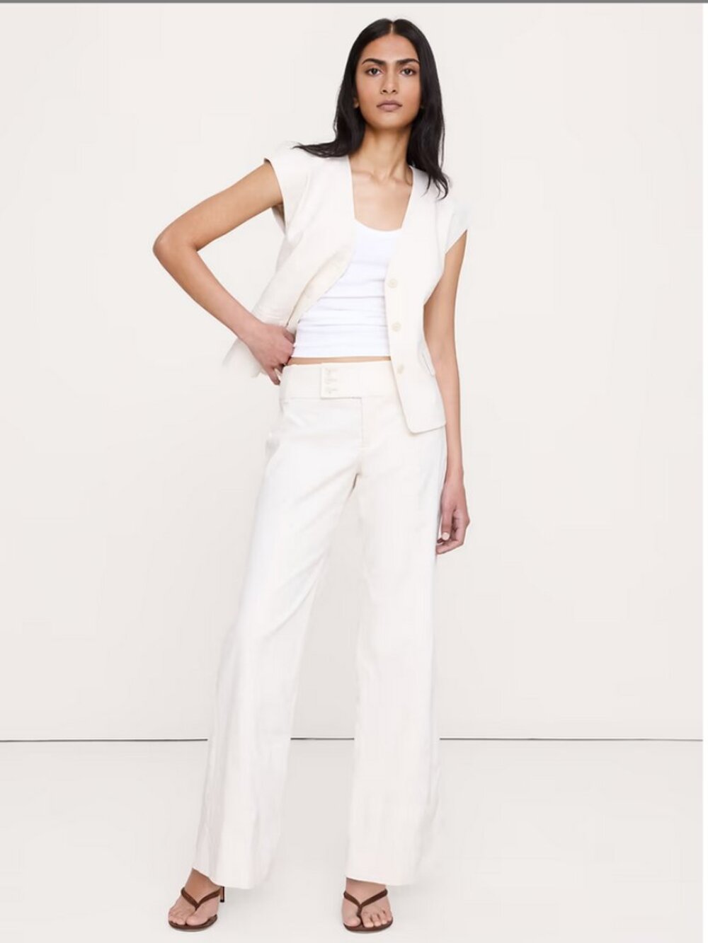 Low-Rise Wide-Leg Stretch Linen-Viscose Pant